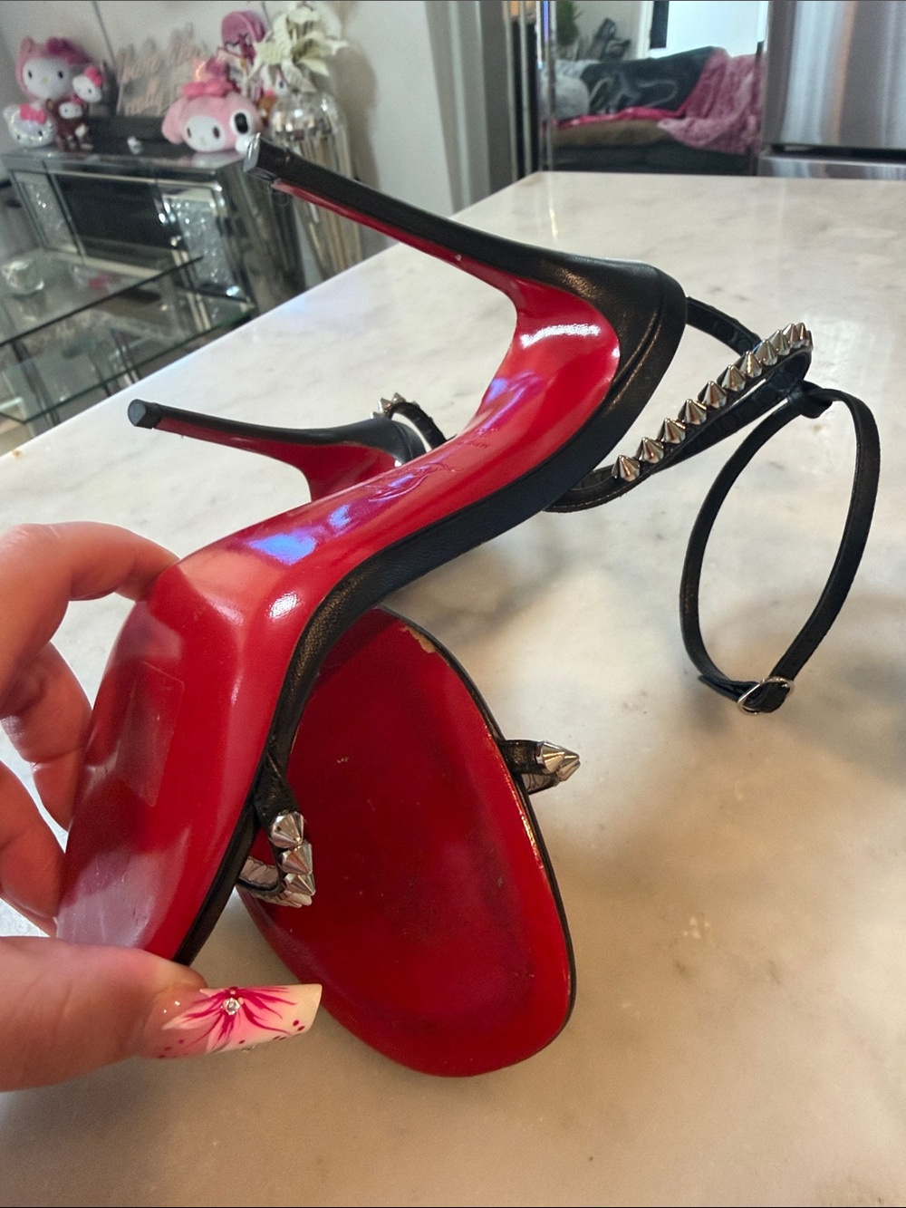 Christian Louboutin Black Studded Ankle-Strap Stiletto Sandals